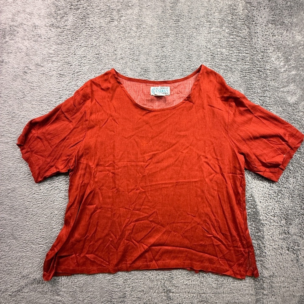 Southwest Indian Foundation Womens Top Blouse Rust Orange Shirt NWOT 100% Rayon